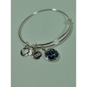 Alex And Ani March Birthstone Silvertone Aquamarine Charm Bracelet Bangle